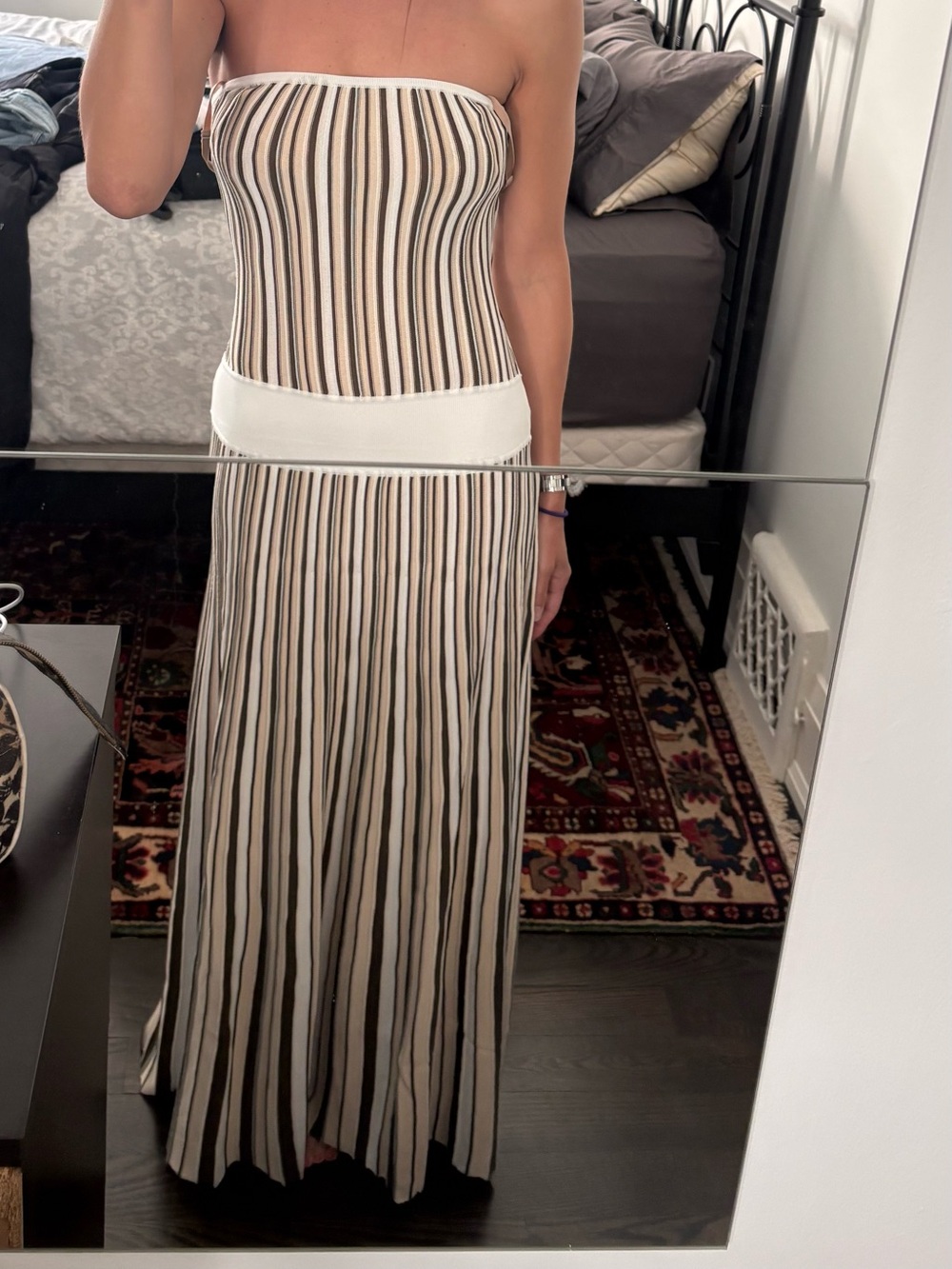 Meshki Strapless Maxi Dress in Cream and Black Stripes - Picture 3 of 4